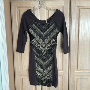 Free People chevron damask print bodycon dress with mesh sides